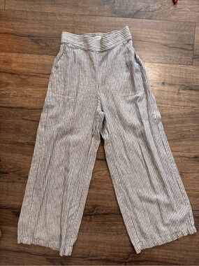 MAX STUDIO Linen-Blend Striped Wide Leg Pants - navy and white medium